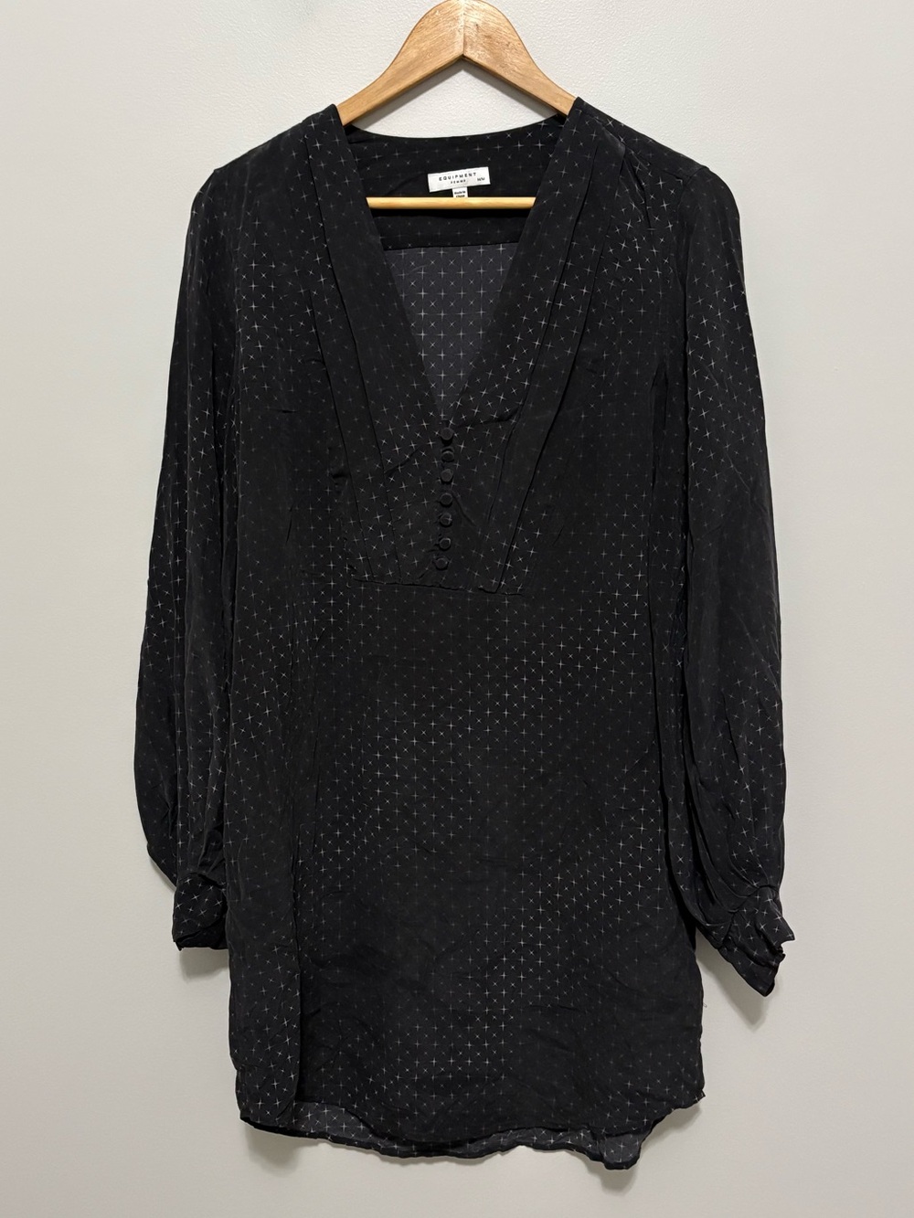 Equipment Femme Charcoal Silk V-Neck Modern Starlight Half Button Tunic Dress